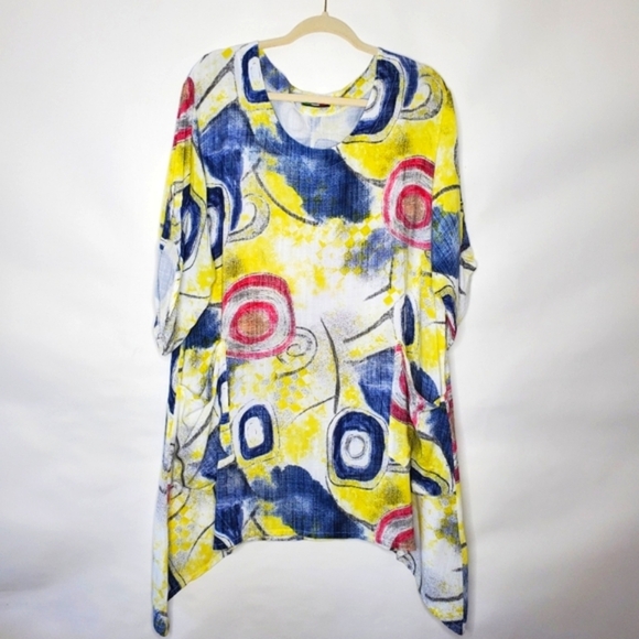 Made in Italy Linen Cotton Tunic Loose Abstract Print Lagenlook Top with Pocket - Picture 12 of 12